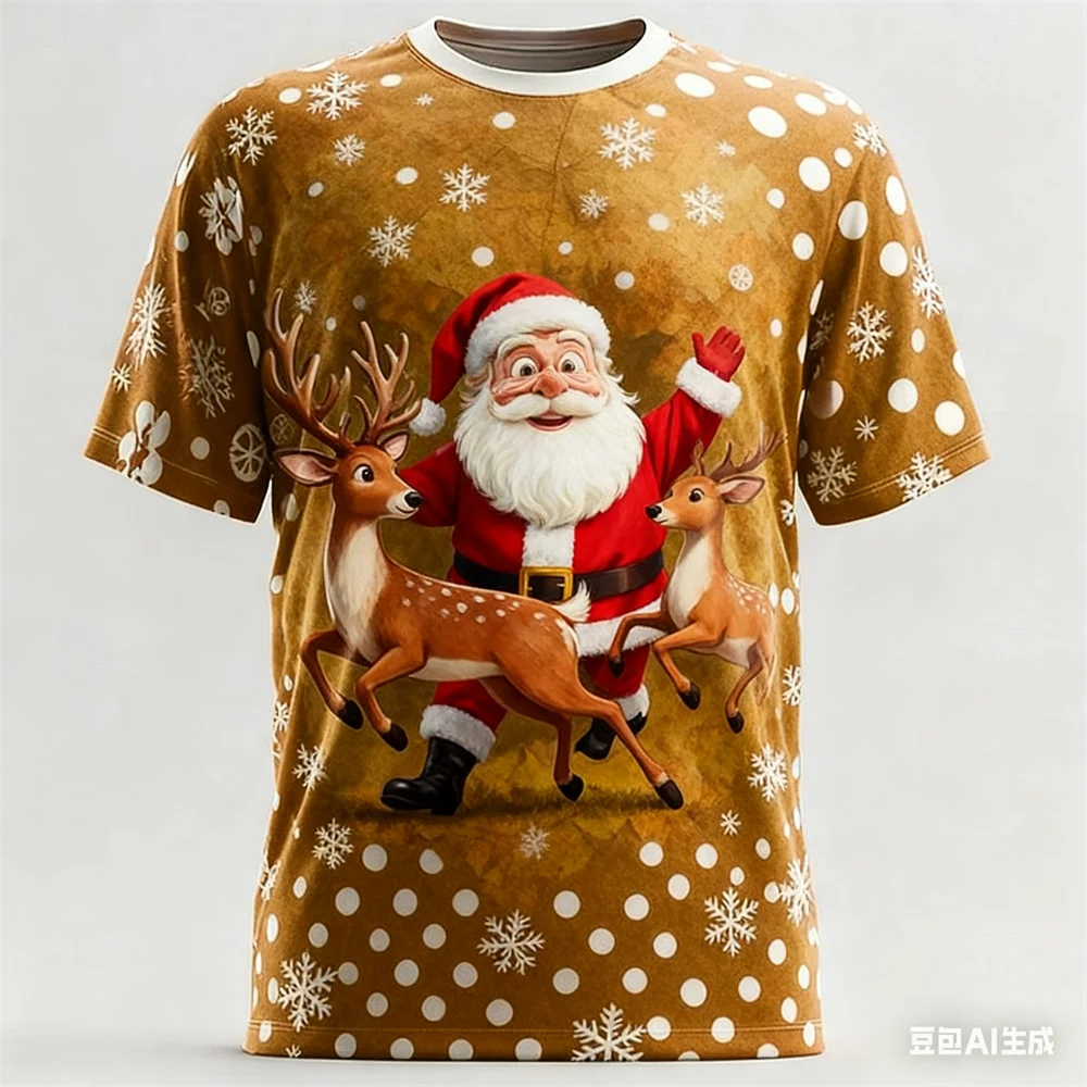 عيد الميلاد تي شيرت رجالي فاسق سانتا كلوز نمط طباعة الرجال المرأة تي شيرت تنفس الجولة الرقبة الجرافيك تي شيرت ملابس الحفلات