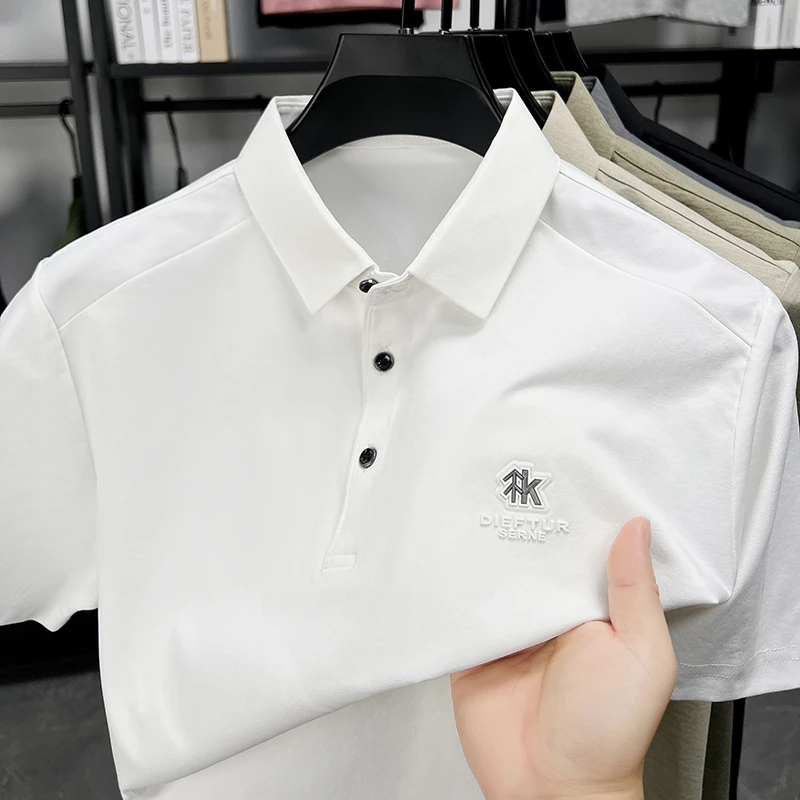 Herren-Kurzarm-Poloshirt mit gesticktem Logo, weichem, atmungsaktivem Stoff, lässiges Business-Oberteil für den täglichen Gebrauch. – Detail 4