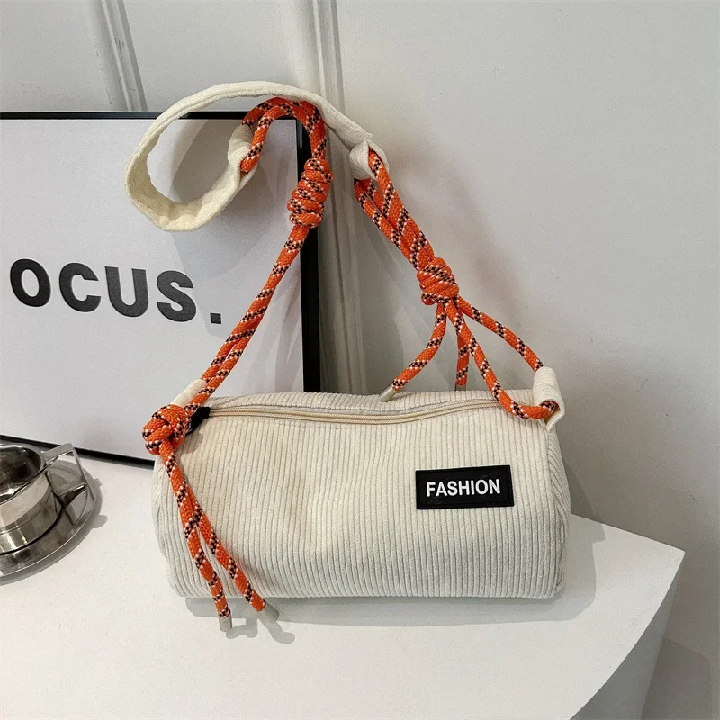 

Вельветовая спецодежда, модная нейтральная сумка через плечо, пригородная трендовая спортивная женская цилиндрическая сумка на одно плечо под мышками