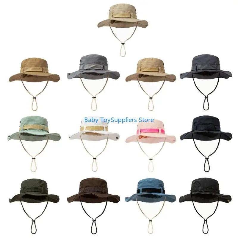 

R1WF Adjustable Unisex Summer Hat With Chin Strap Breathable Polyester For Gardening Camping Travel