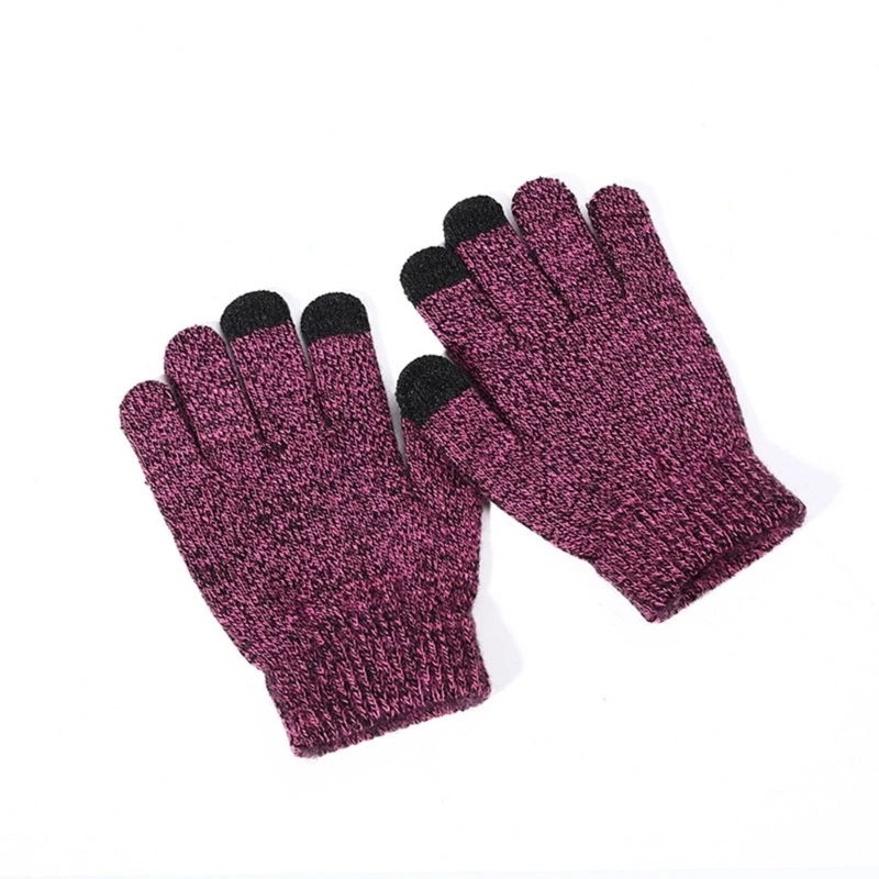 2-Pieces Non-slip Touches Screen Gloves for Kids Solid Color Knit Texting Gloves