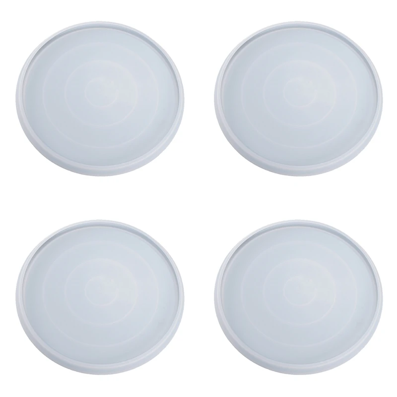 

4Pcs Self-Made Round Mirror Dish Set For Plate Coaster Large Tray Silicone Diy Glue Mold