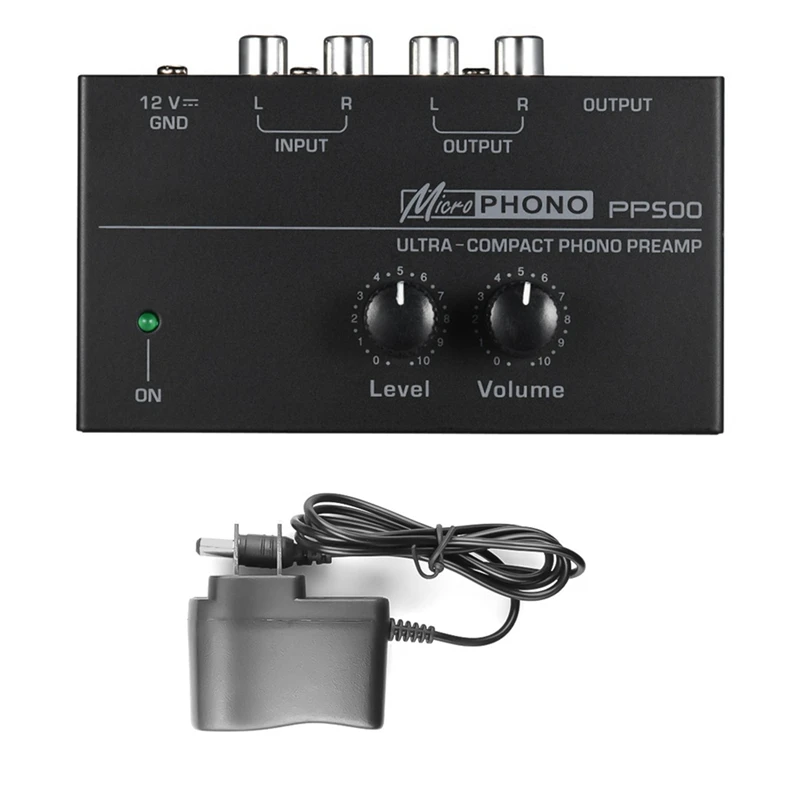 Ultra-Compact Phono Preamp com Bass Treble Balance, Pré-Amplificador Turntable Pré-amplificador com Ajuste de Volume, Plug EUA, PP500