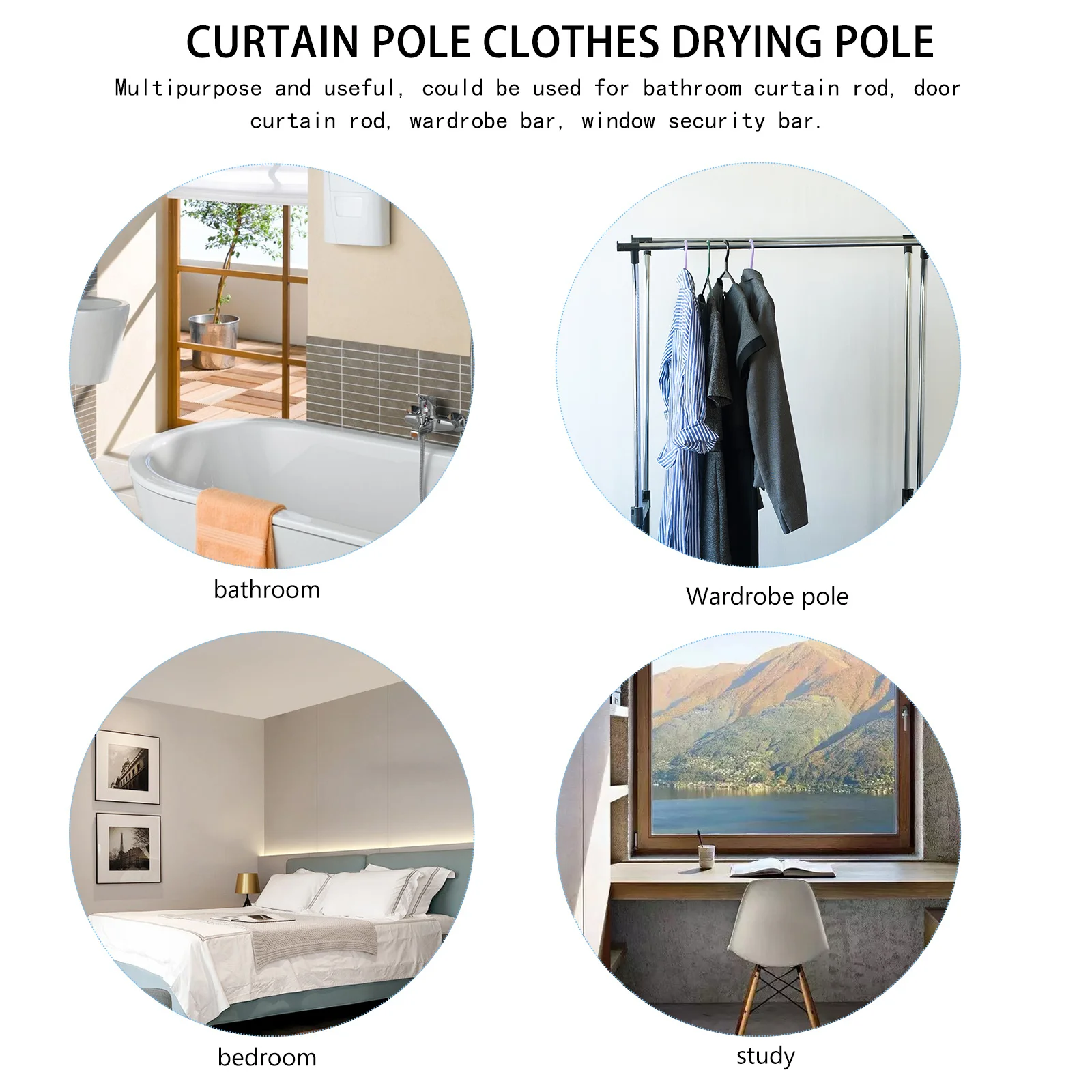 

Extendable Stainless Steel Shower Curtain Rod Adjustable Bathroom Window Security Bar Strong Bearing Capacity Door Security Bar