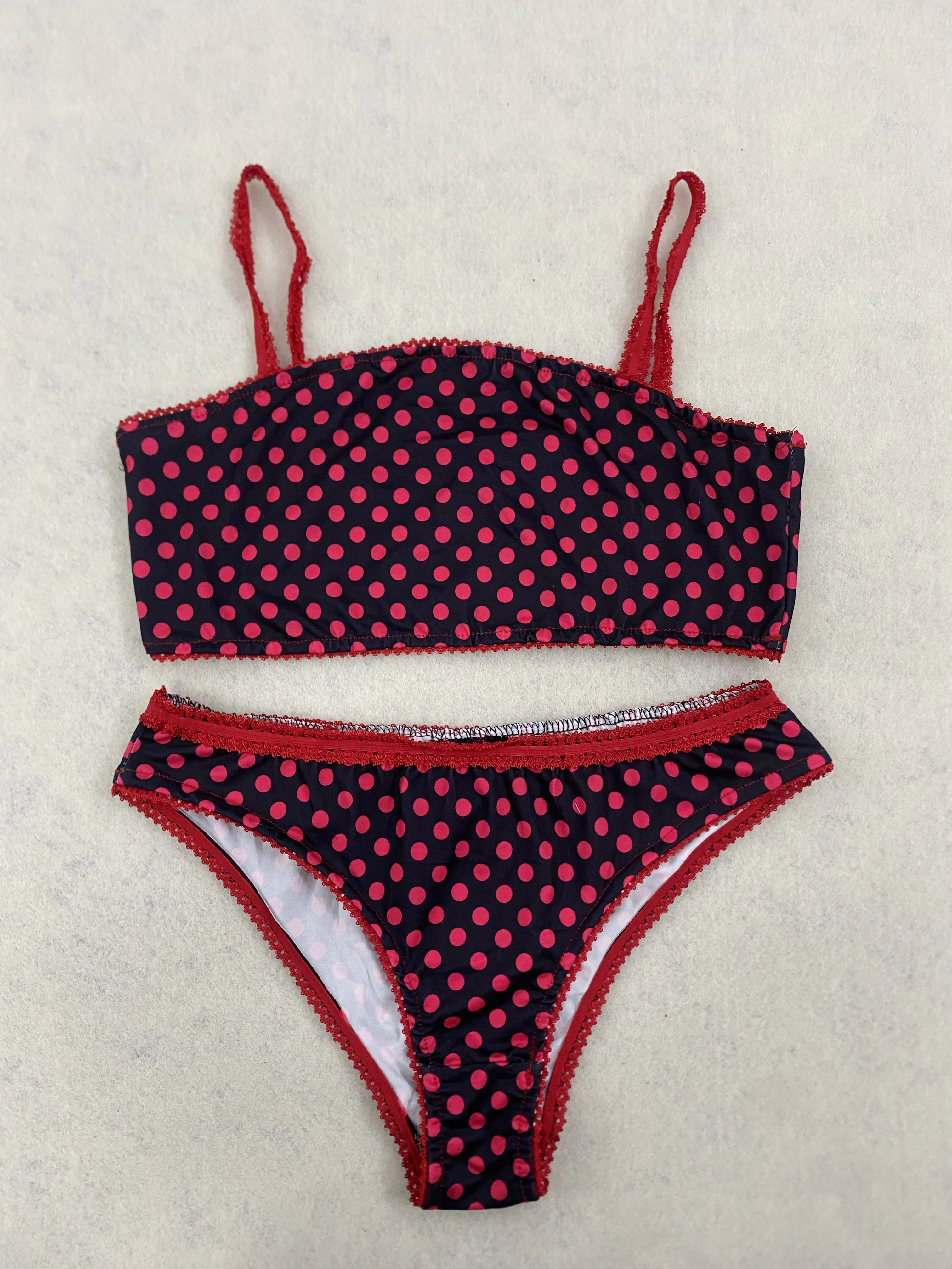 Summer sweet retro sexy spice girls polka dot print lace suspender bikini set European and American beach style bikini set emo