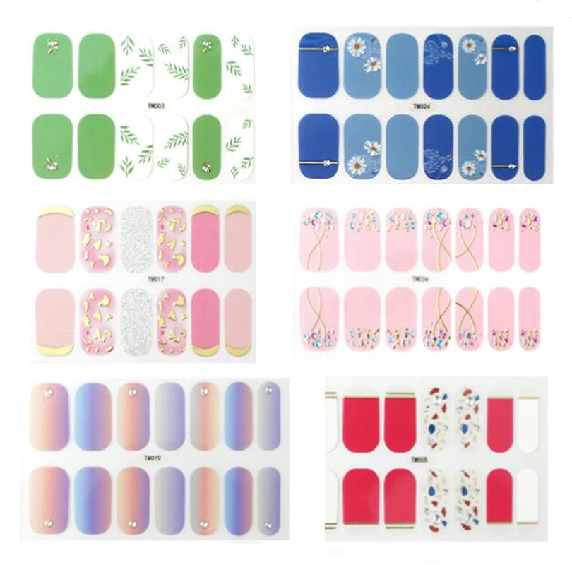 5D No Light Gel Nail Stickers Waterproof Nail Polish Wraps Full Cover Self Adhesive Nail Decals Nail Art Decors Press On Nails