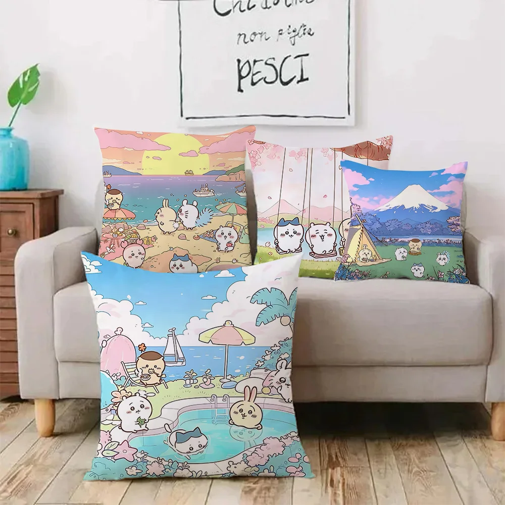 Japan comics Cute C-Chiikawas Pillow Covers Cartoon Sofa Decorative Home Double-sided Printing Short Plush Cute Cushion Cover