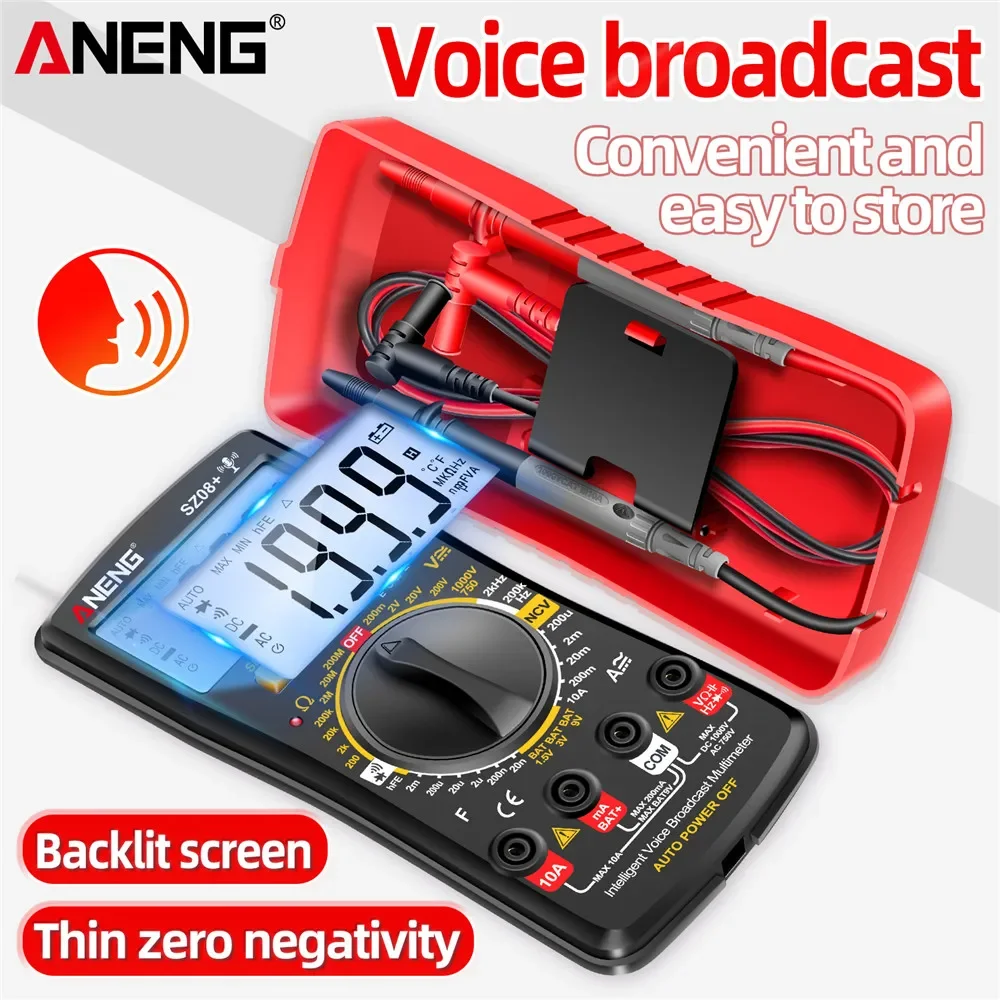 ANENG SZ08+ Digital Professional Multimeter Voice Broadcast AC/DC Current Tester Multimetro Hz hFE Ohm Tool for Electrician