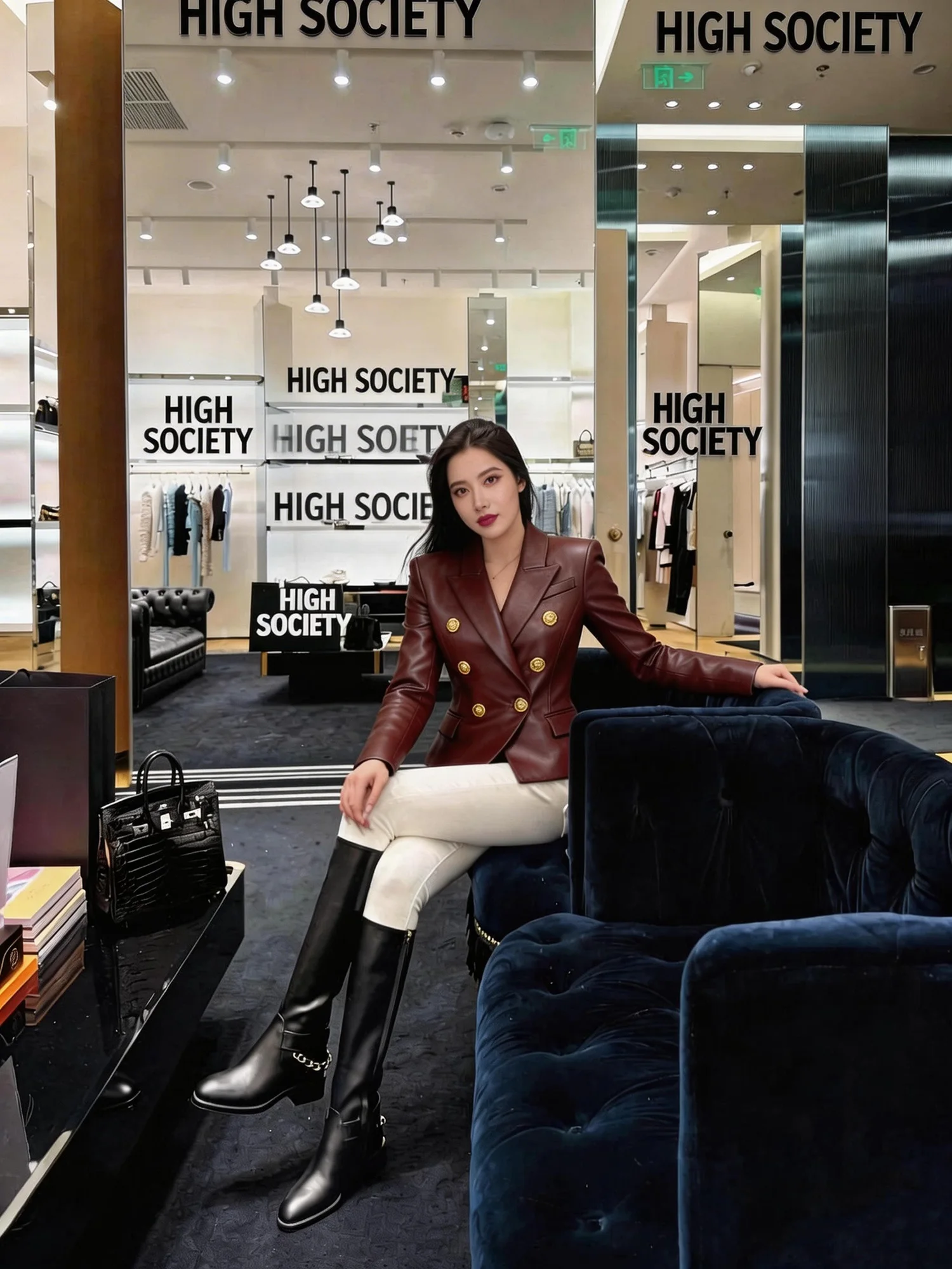 Retro Style Pure Color Lapel Slim Fit PU Leather Jacket Celebrity Fashion Business Suit Jacket Wine Red AZ469 Women's Coat