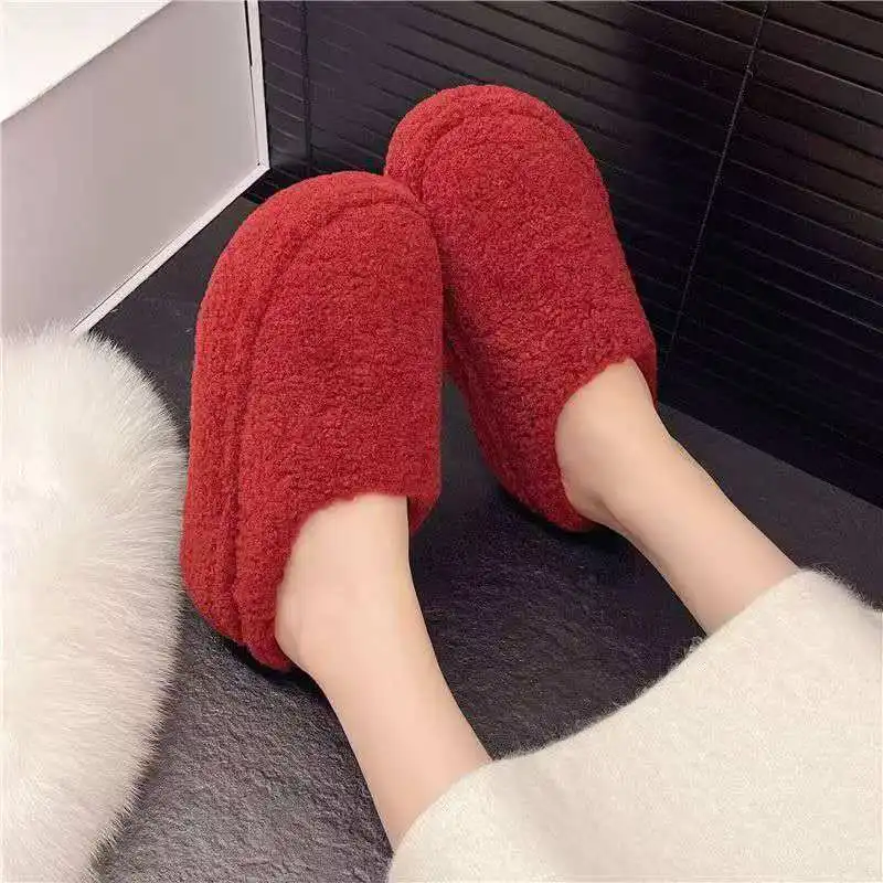 

2026 Autumn-Winter Fashion Thick-soled Fur-lined Slippers Elegant Beautiful Warm Comfortable and Casual Cotton Shoes