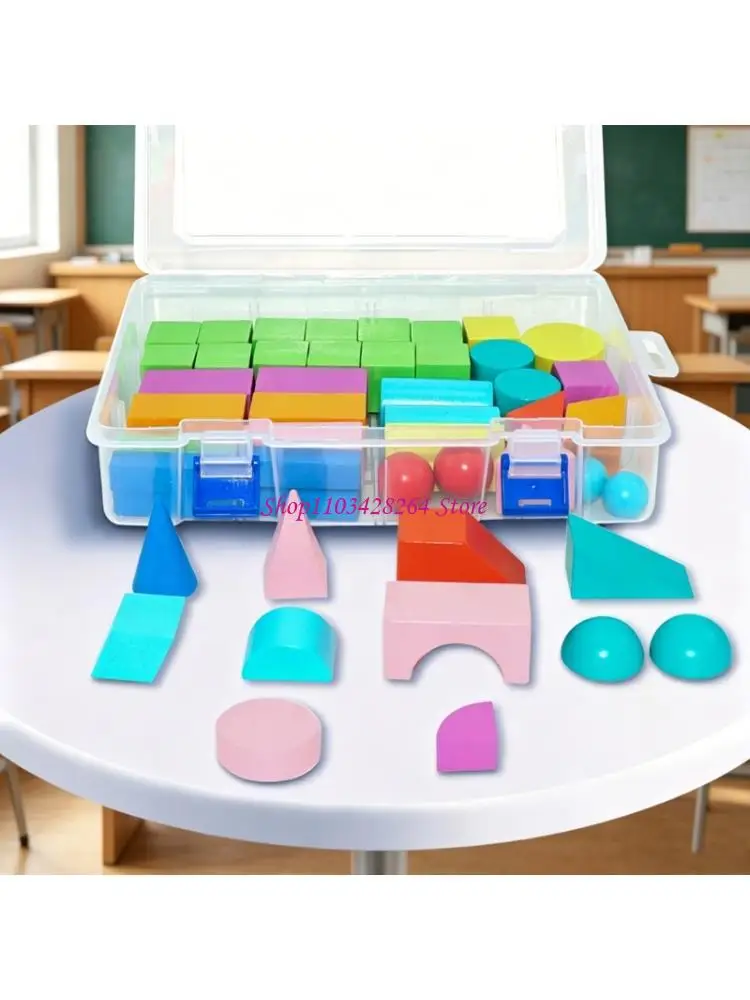 52Pcs Colored Geometric Blocks Wooden Geometric Blocks Math Learning Toy For Kid Preschooler Cognitive Development