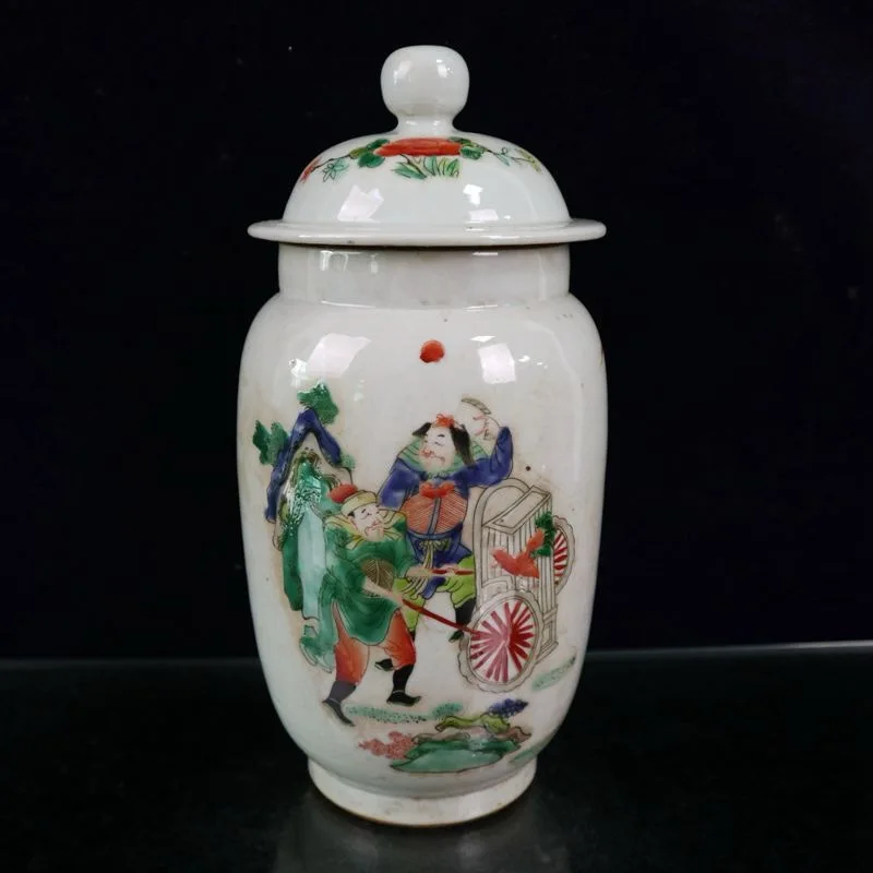 Antique Collection Kangxi period polychrome figure story pattern covered vase