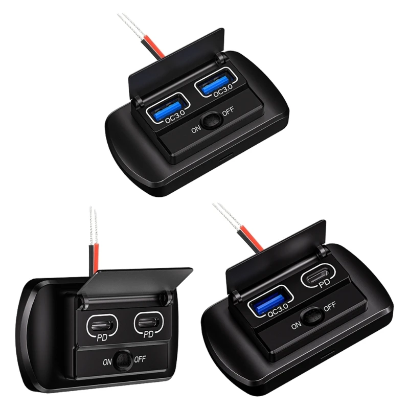 12V USB Outlet with Power Switches Double USB/Type C Quick USB Port Panel Wall Mount Car USB Socket Adapter