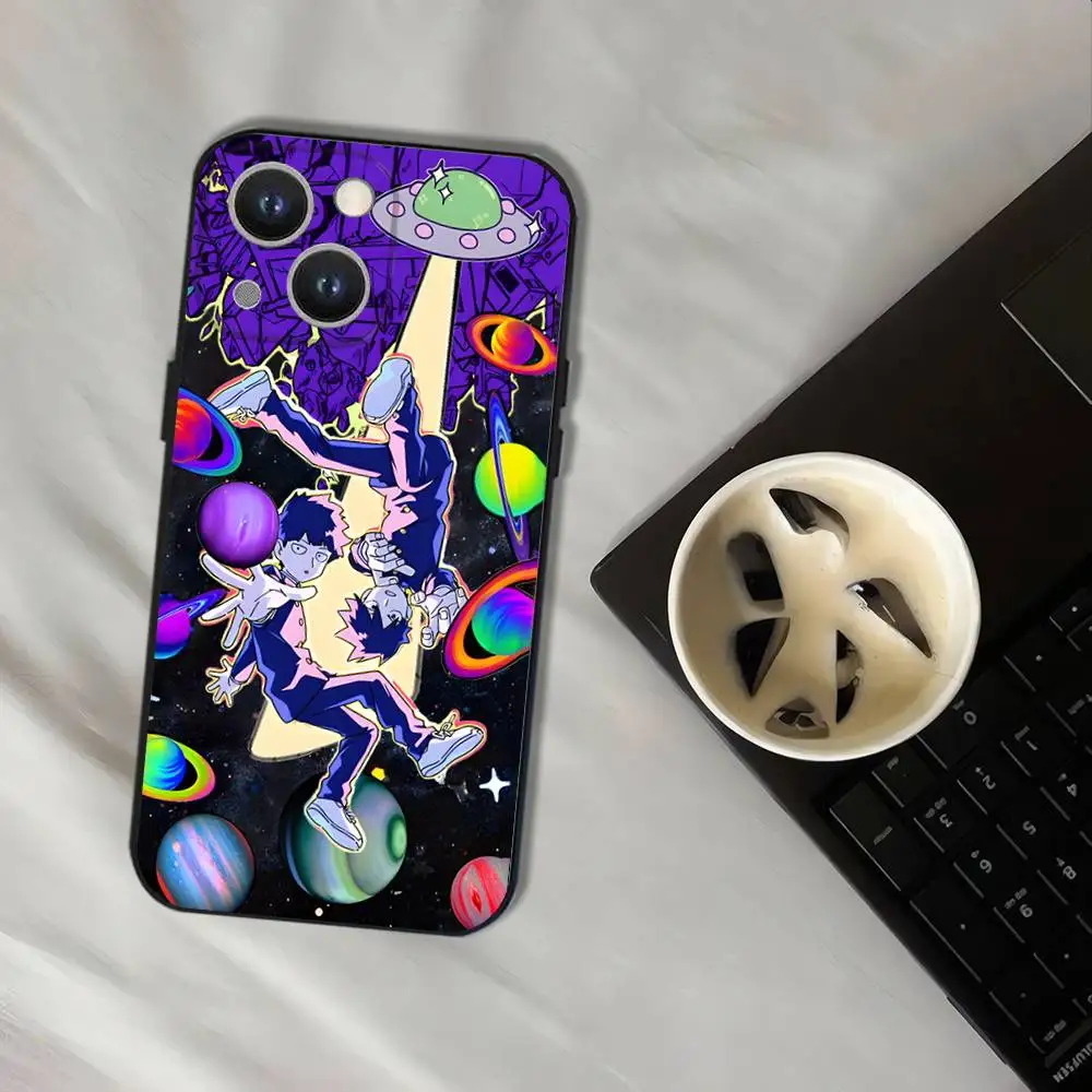 حافظة هاتف M-Mob Psycho 100 أنيمي لهواتف iPhone 17,16,15,14,13,12,11,Pro,XS,Max,XR,Plus,E,SE4,غطاء ناعم أسود صغير