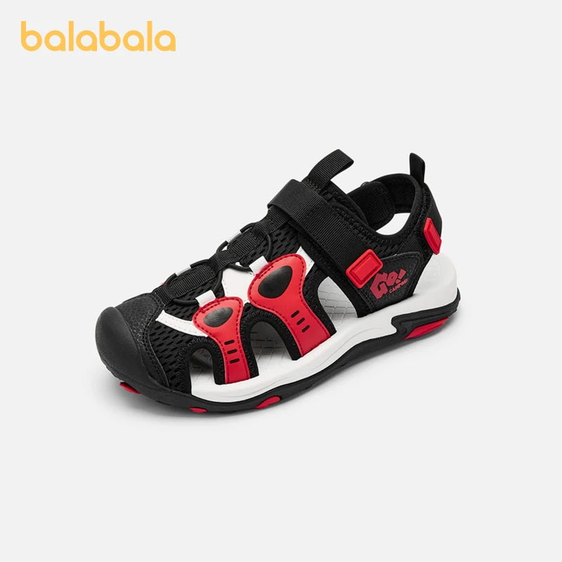 Balabala Sports Sandals Boys Beach Shoes 2024 Summer New Mesh Breathable Anti-slip Shoes with Hollowed-out Design