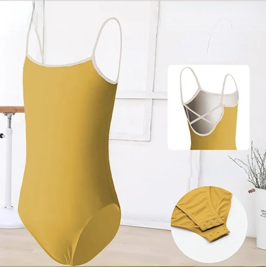 Body da ballo in nylon per ragazze estive, cinturino per spaghetti, senza schienale, per bambini, balletto, danza, pratica e esame di danza etnica