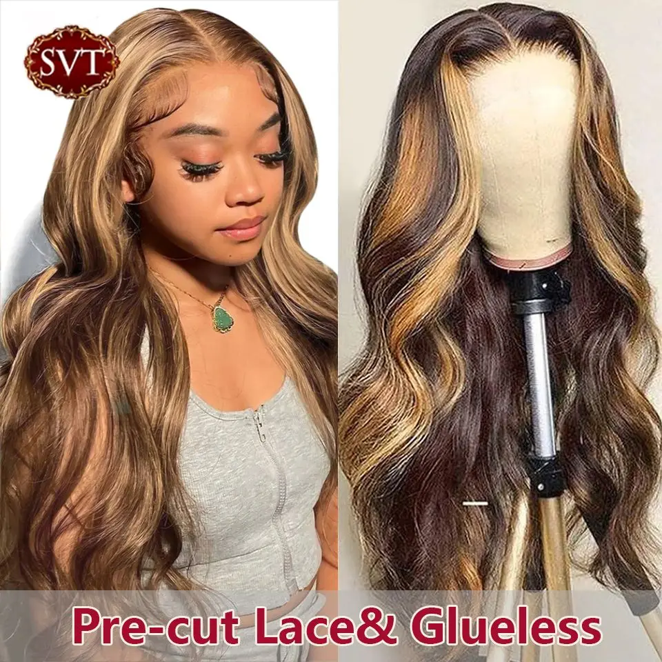 SVT Air Wig Upgrade Glueless Breathable Cap Human Hair Wigs For Women 4-27 Highlight Body Wave 5x5 HD Pre Cut Lace Closure Wigs