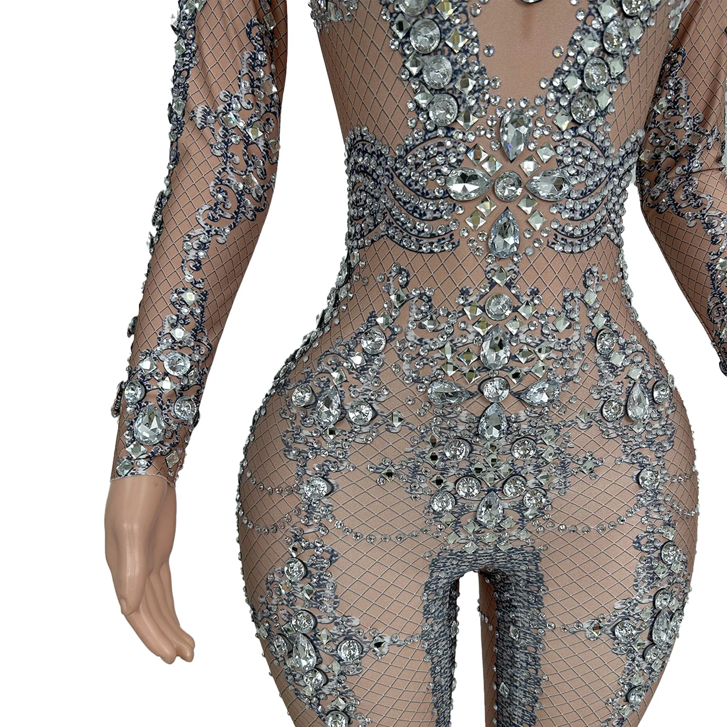 Сексуальный комбинезон с длинными рукавами Drag Queen, сценический комбинезон со стразами, женский костюм танцовщицы в прямом эфире, облегающий боди, вечерние комбинезоны