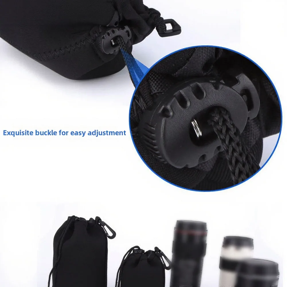 Photography Lens Bags Black 4 Count Set Small Medium Large XL Size 10x8x0.5cm Diving Fabric Soft Interior Scratch Protection
