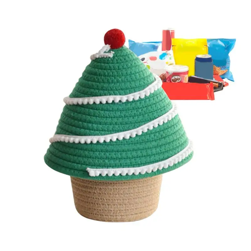 

Christmas tree woven storage bin Woven Cotton Rope Basket Sundries Storage Basket with Lid Decorative Storage Baskets for Home