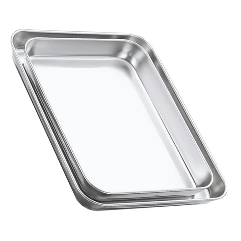

2 Pcs Platters Stainless Steel Steamer Square Tray Bakeware Practical Kitchen Plate Rice Noodles Holding Silver Home Banquet