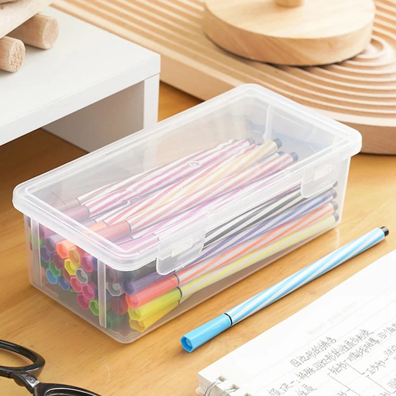 1PC Large Capacity Plastic Pencil Box Stackable Translucent Clear Organizer Office Supplies Storage