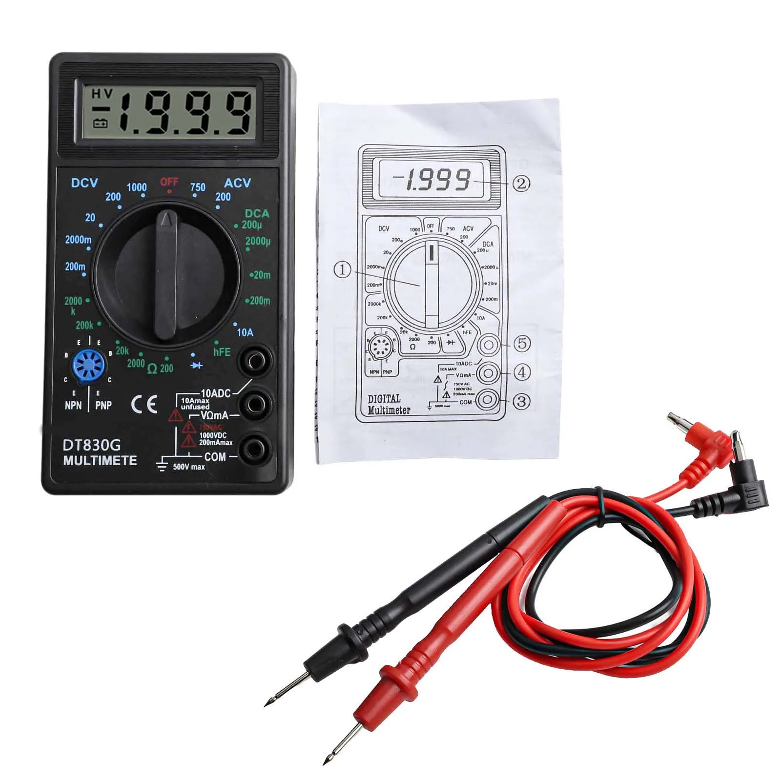 DT830G AC/DC LCD Digital Multimeter 750/1000V Voltmeter Ammeter Ohm Tester High Safety Handheld Meter Digital Multimeter