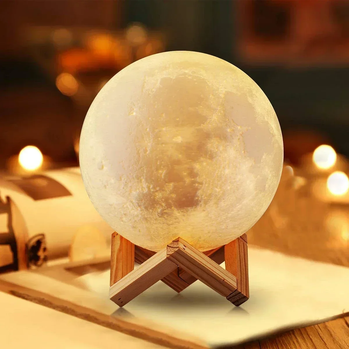 Moon Lamp 8cm LED Night Light Battery Powered With Stand Starry Lamp Room Decoration Moon Lamp Night Lights Kids Gift