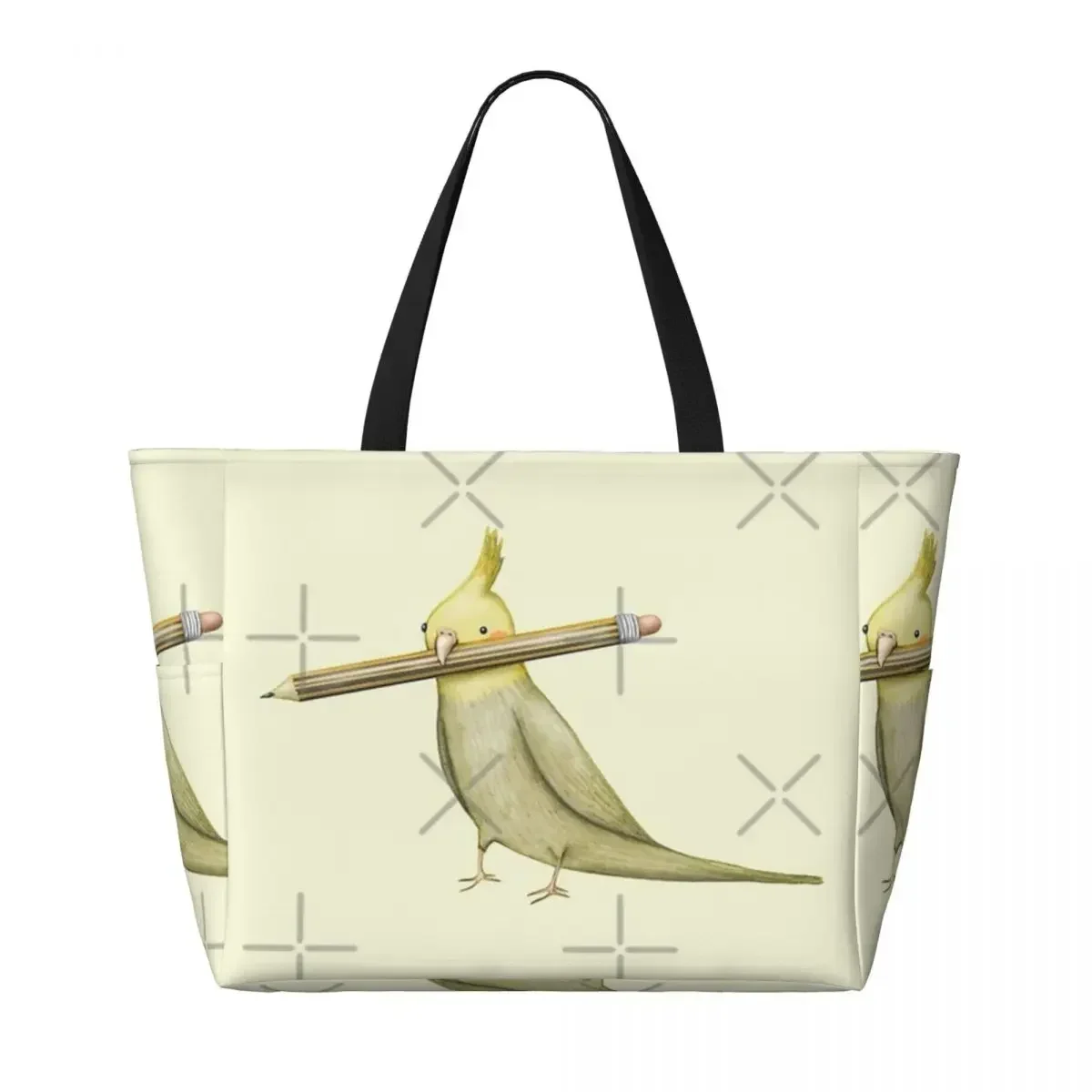 Cockatiel & Pencil Beach Travel Bag, Tote Bag Customizable Practical Daily Birthday Gift Multi-Style Pattern