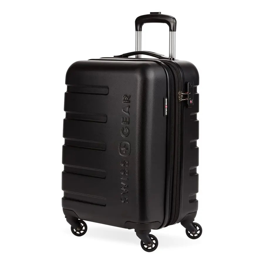 Bagagem expansível Hardside com rodas giratórias, preta, CarryOn 19 polegadas