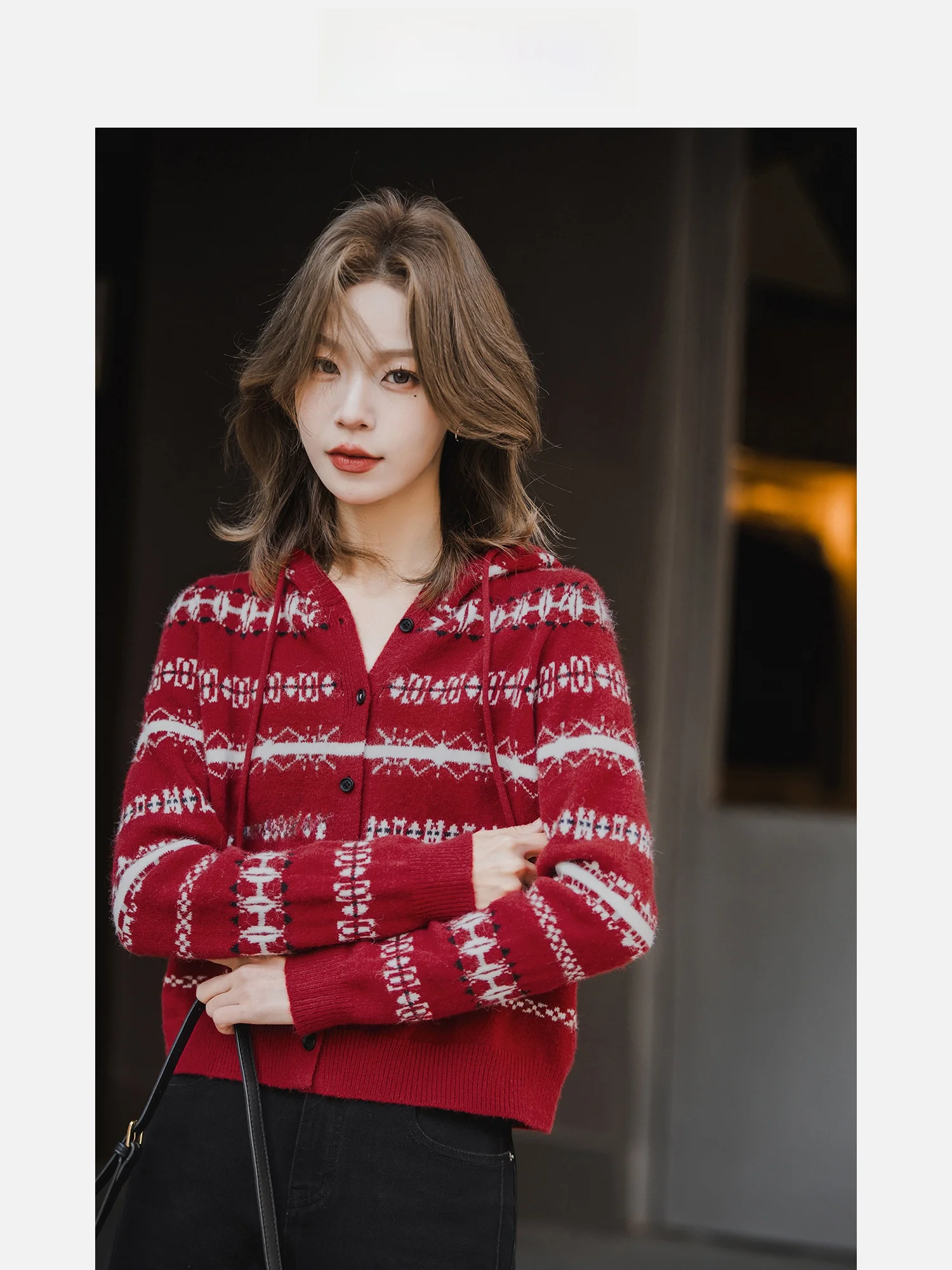 

Fairy Island Color Blo Hoodie Knitted Sweater Women's Faion Versatile Spring 2026 Honheng Long Sve ort Straight Cut