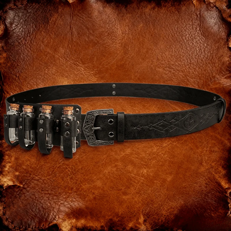 Distressed Leather Viking Potion Belt 4 Bottles Medieval Cosplay Prop Nordic Style