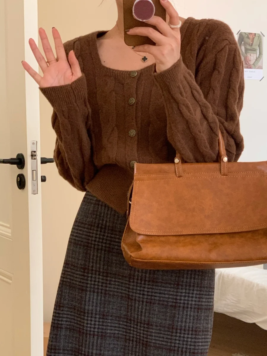 

Thiened ort Вязаный кардиган V-Ne Long Sve Twist Flower Design Осенняя верхняя одежда Свитер Jaet Commute Sle в полоску...