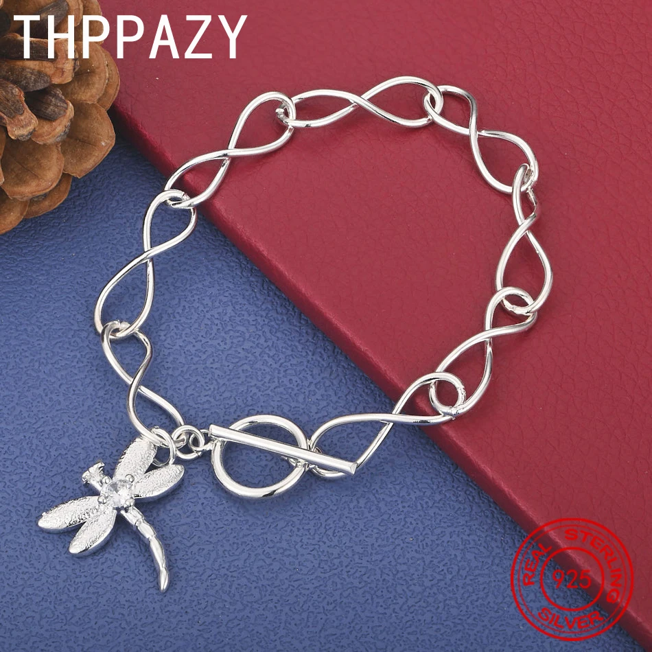 

THPPAZY 925 Sterling Silver Dragonfly Bracelet For Lady Fashion Classic Zircon Crystal Jewelry Christmas Gift Engagement Party