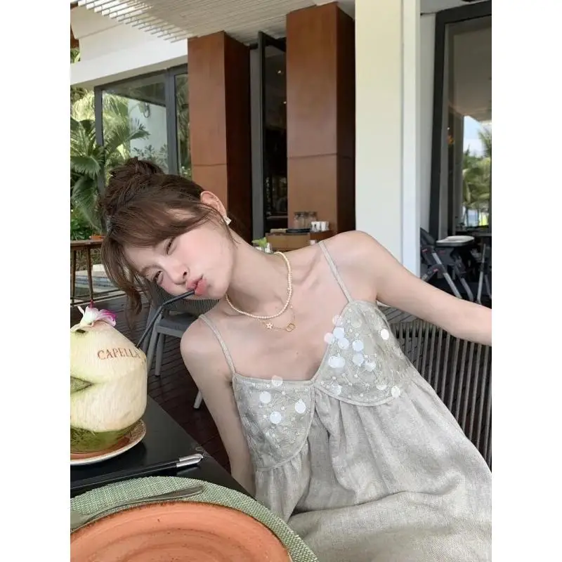 Women's Pajama Set Fashion Homewear Princess Style Sleeveless With Sequins For Women For Home And Outdoor Sweet Fashionable
