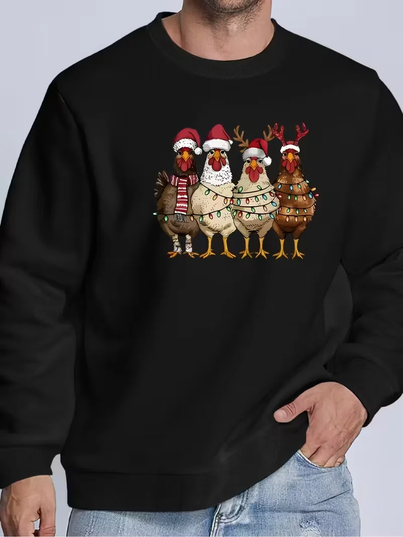 سويت شيرت رجالي برقبة دائرية، طباعة جرافيك مضحكة، هوديي برقبة دائرية للشارع الأسود للارتداء اليومي الكاجوال، أكمام طويلة لعيد الميلاد #1