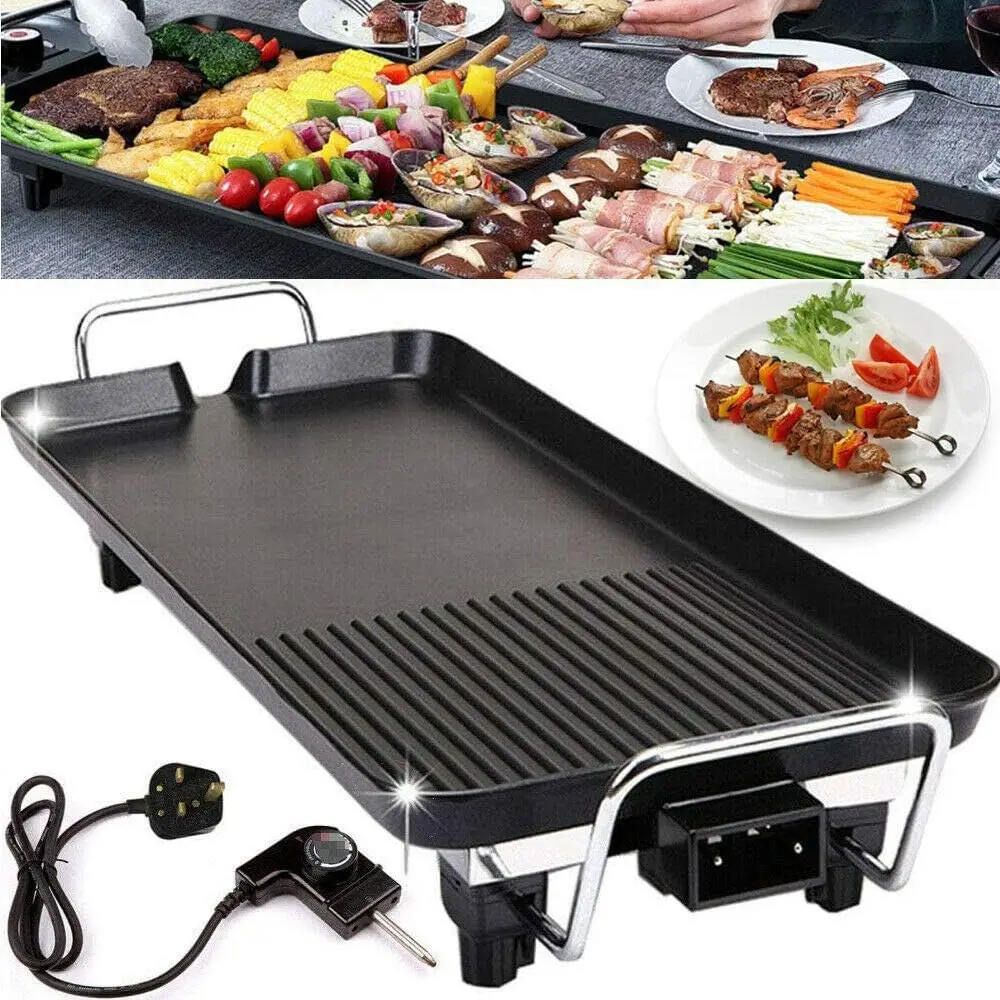 Electric Table Top Grill Portable Barbecue Grill Non Stick Teppanyaki Grill Tray Smokeless BBQ Hot Plate for Party Cooking