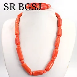 18inch Necklace 7.5inch Fashion African Dubai Natural Orange Sea Bamboo Coral Bracelet Women Jewelry Set