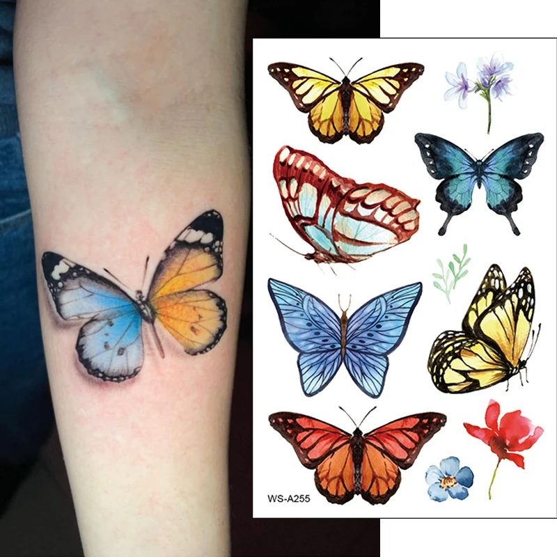 Waterproof Butterfly Temporary Tattoo Sticker 3D Butterfly Theme Fake Tattoo for Women Body Leg Arm Art Cute Temporary Tattoos