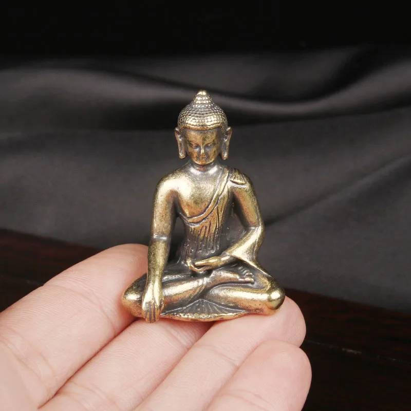 Brass Zen Meditation, Shakyamuni Buddha Statue Desktop Decoration Religious Deity Worship Handicrafts Old Bronze Ware Home Decor