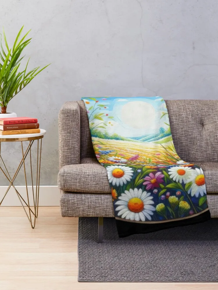 Wheat field with flowers retro floral flowers Throw Blanket manga Luxury Blankets