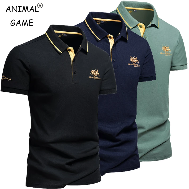 Handsome men's embroidered T-shirt short sleeved shirt luxurious casual collar T-shirt men's breathable lightweight polo shirt