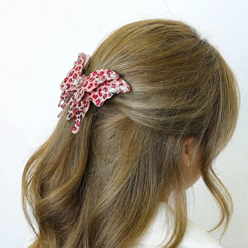 

1pc/2pcs Pink And Black Leopard Print Butterfly Hair Clip Fashionable Accessory for Stylish Personalization Versatile Headwear