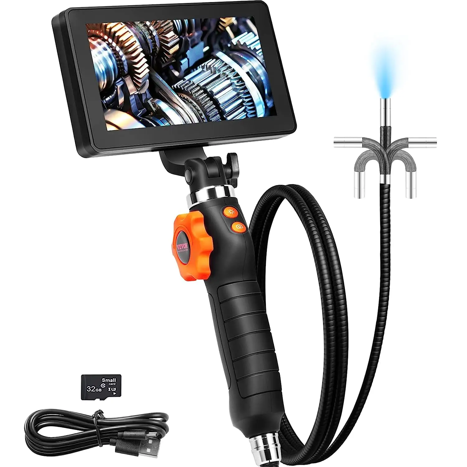 VEVOR Articulating Borescope Camera with Light Two-way Articulated Endoscope Inspection with 6.4mm Tiny Lens 5" IPS 1080P Screen