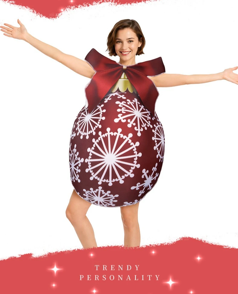 Lustiges Weihnachtskostüm für Eltern, Cosplay-Kostüm für Bühnenauftritte, passendes Outfit mit großer Schleife, Weihnachtsfeier-Outfit 2026 – Detail 1