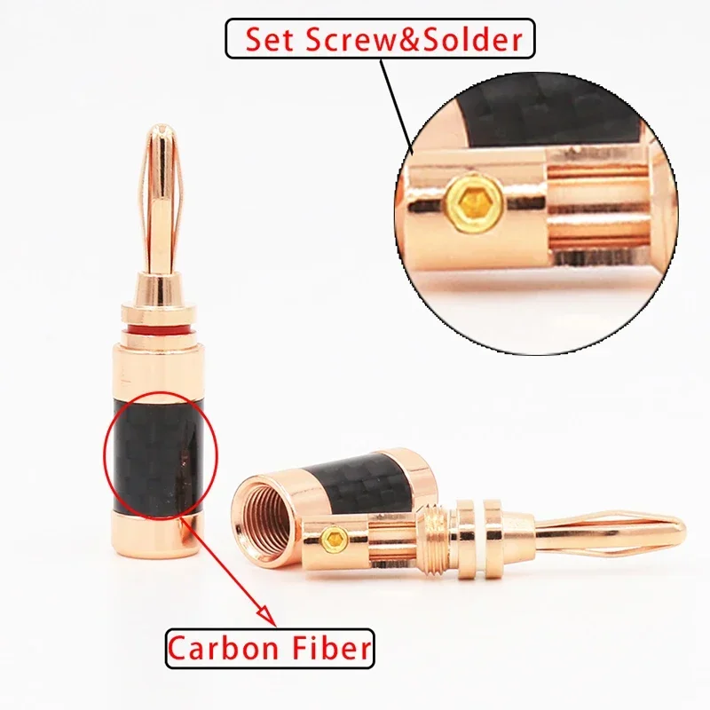 4pieces Carbon Fiber Rose Gold Plated Banana plug connector for speaker cable