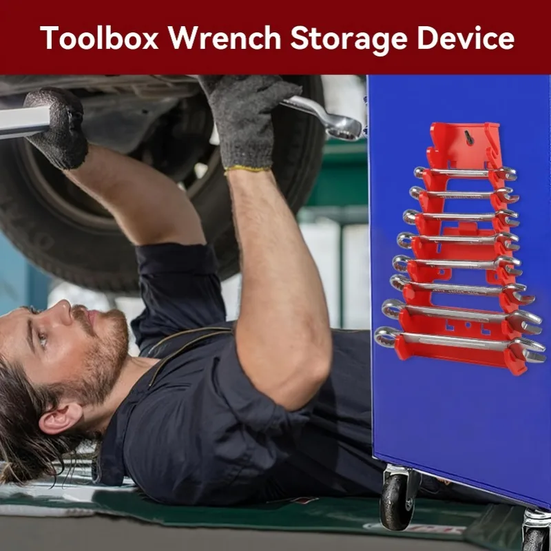 1Pc Wall Mount Wrench Rack Holds 9 Wrenches, Plastic Clamp Storage Holder Fit Pegboard Garage Workshop Home Wall