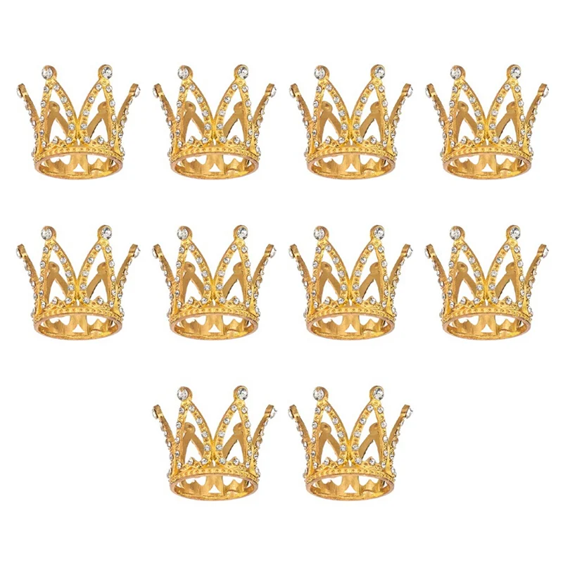 10 Pcs Gold Cake Topper Tiny Baby Small Rhinestone Tiara Crown for Flower Arrangements Shower Birthday Wedding Decor