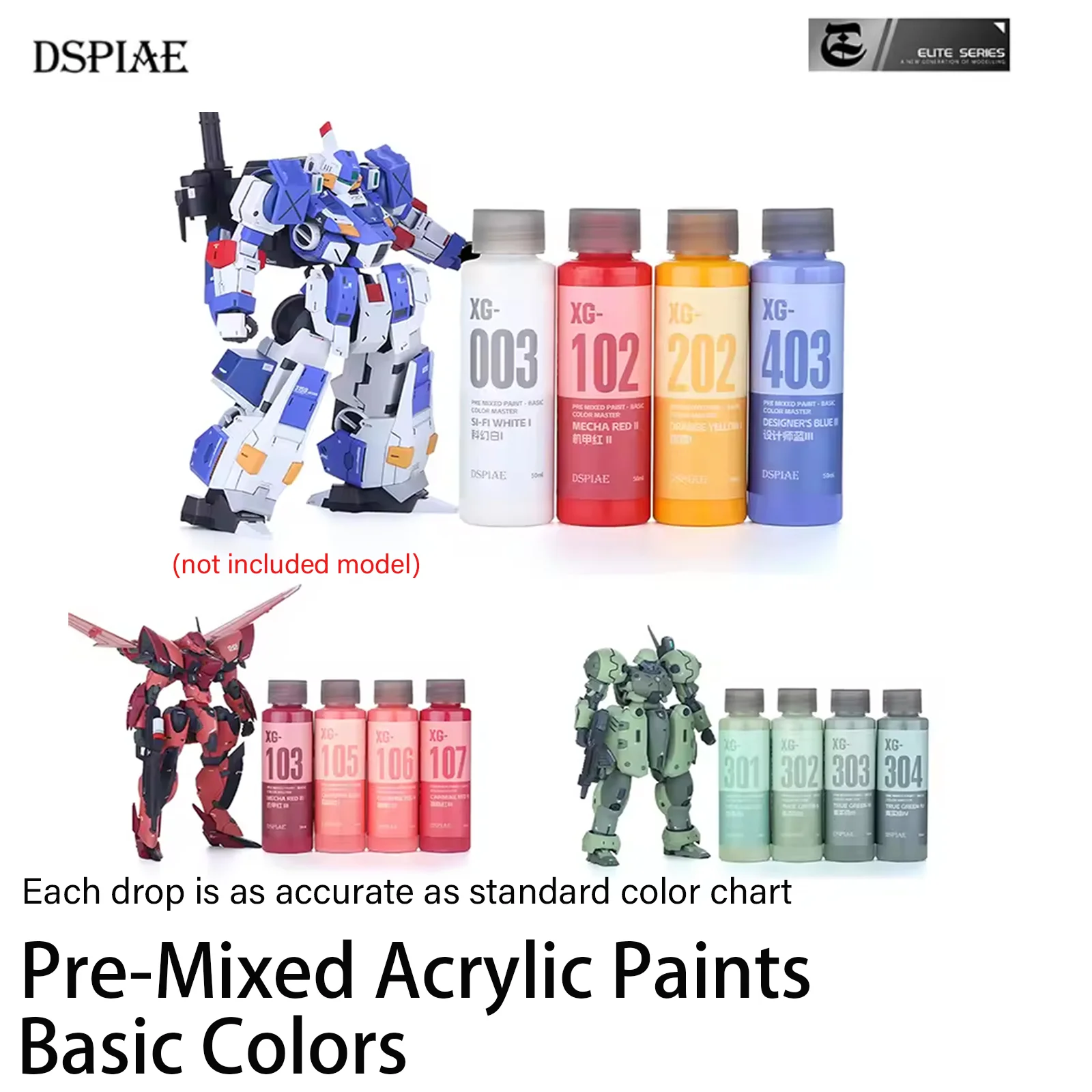DSPIAE XG Series Pre Mixed Paint Basic Color 50ML Water-based for Gundam Scale Model Coloring Tools Airbrush Hand Painting DIY