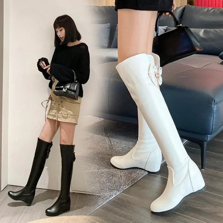 Women's 2026 Fall Winter Sweet Style Hidden Wedge Over The Knee Boots Slim Fit Slope Heel Tall Boots All-Match Shoes